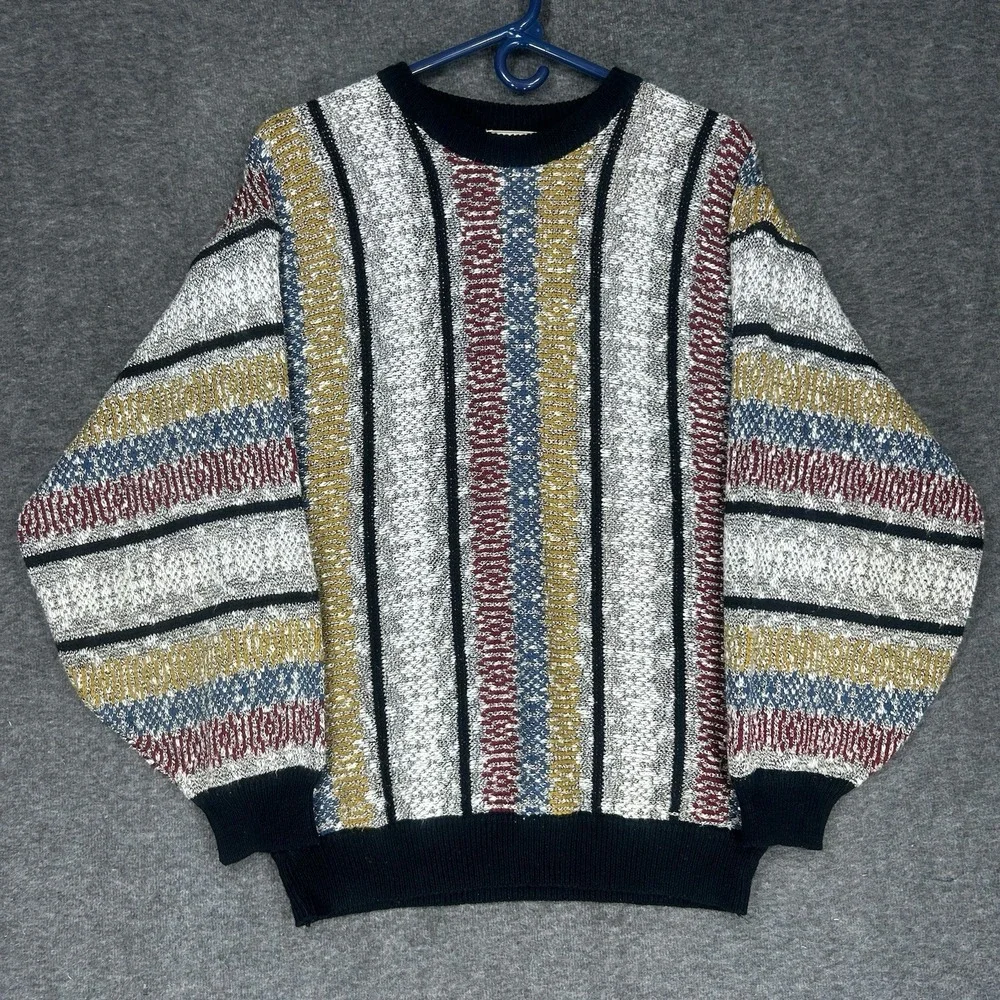 Vintage 80s Santana Sweater Mens Medium‎ Multicolor Textured Abstract Geometric